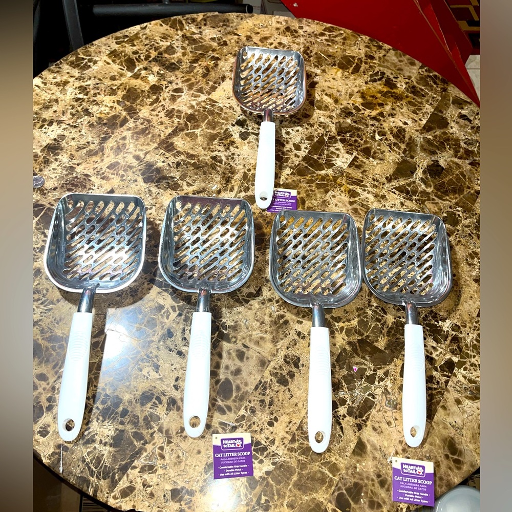 LOT of 5 Heart To Tail Alloy Aluminum Cat Poop Scooper Sifter BRAND NEW